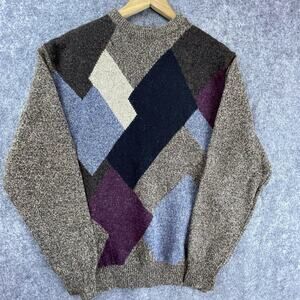 Vintage Manhattan Sweater Mens Large Abstract 80s 90s Shetland Crew Neck